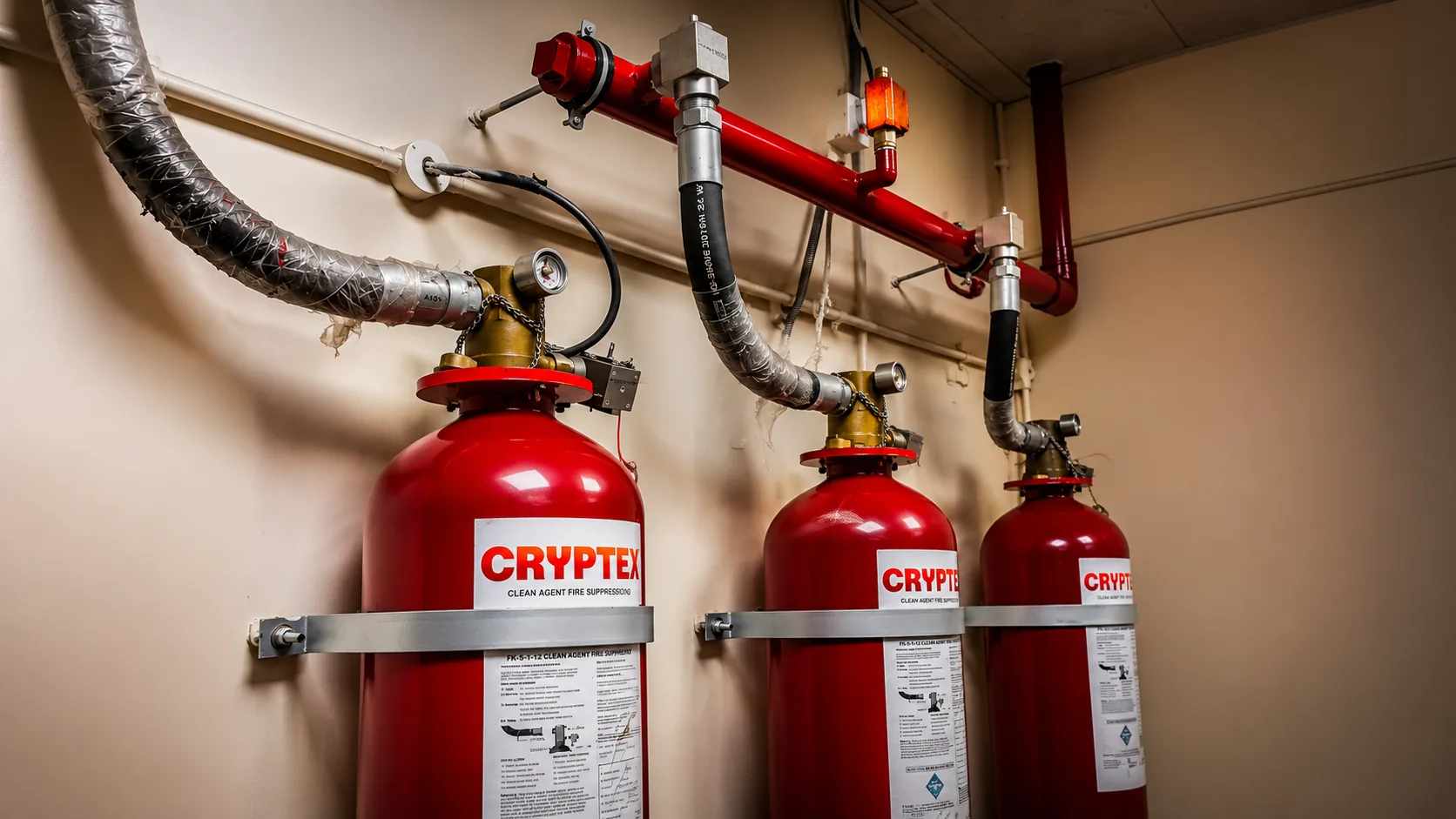 Fire suppression cylinders on the data floor
